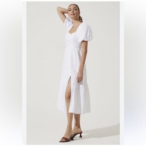 ASTR The Label Poplin Puff Sleeve White Tiered Midi Dress sz S